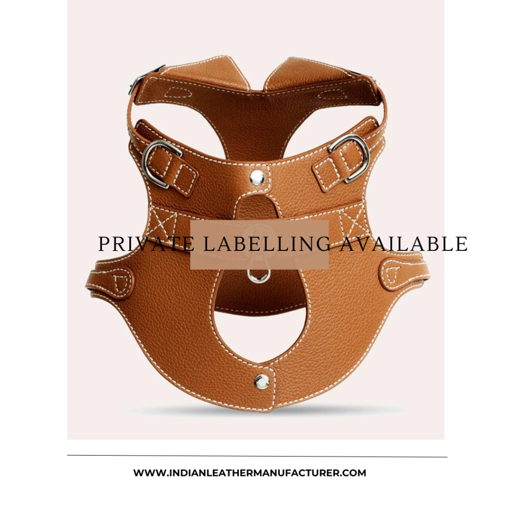 Leather dog harness private labelling options