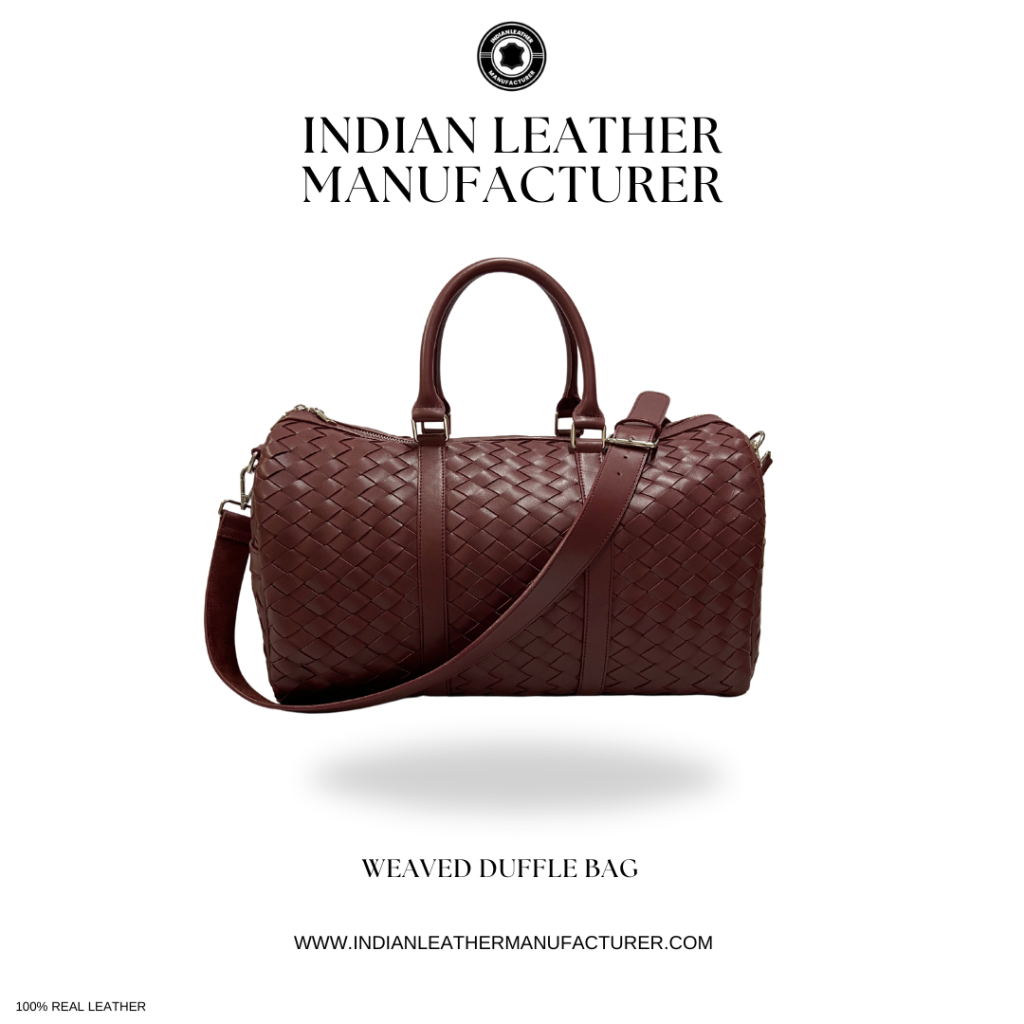 woven leather bag - in burgandy color