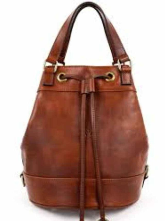 Genuine Leather Embellished Bucket Bag