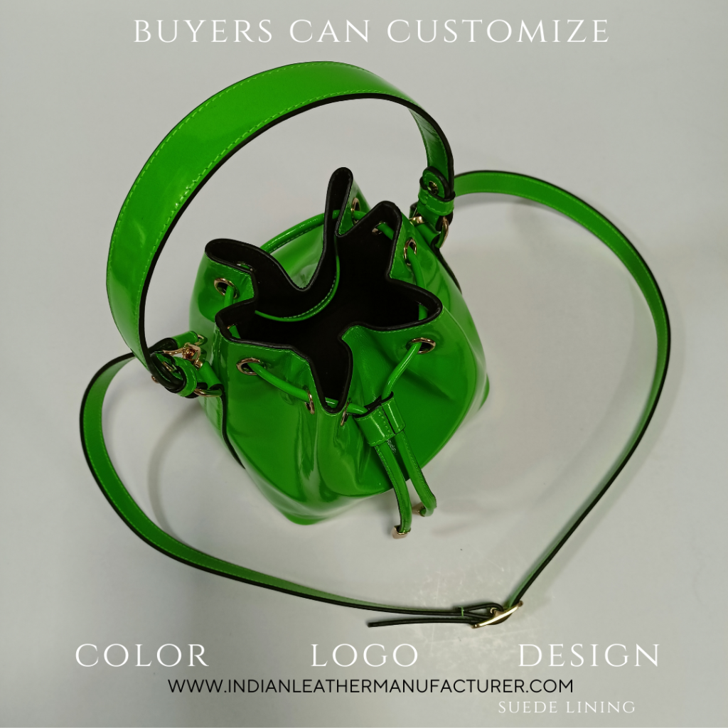 Luxury bespoke leather bucket bag for women