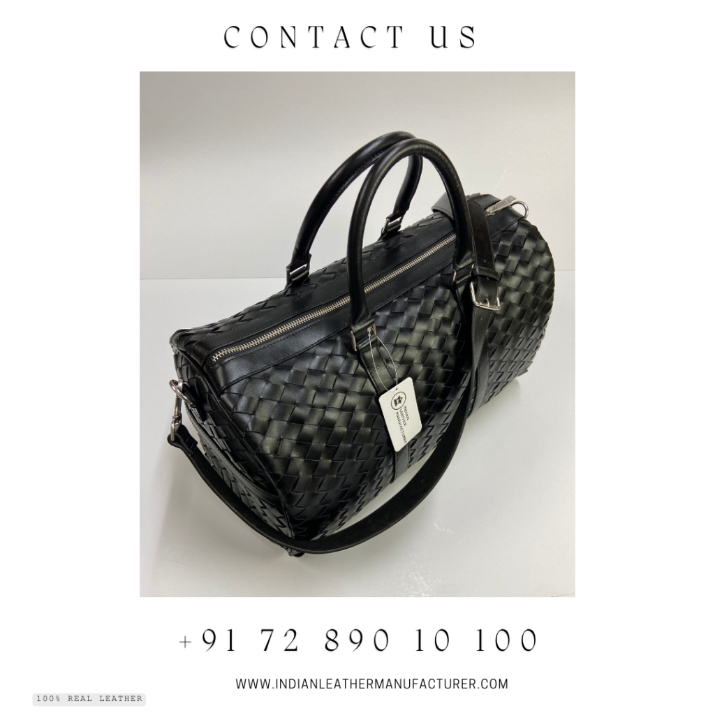 weave leather duffle bag by leather exporter india