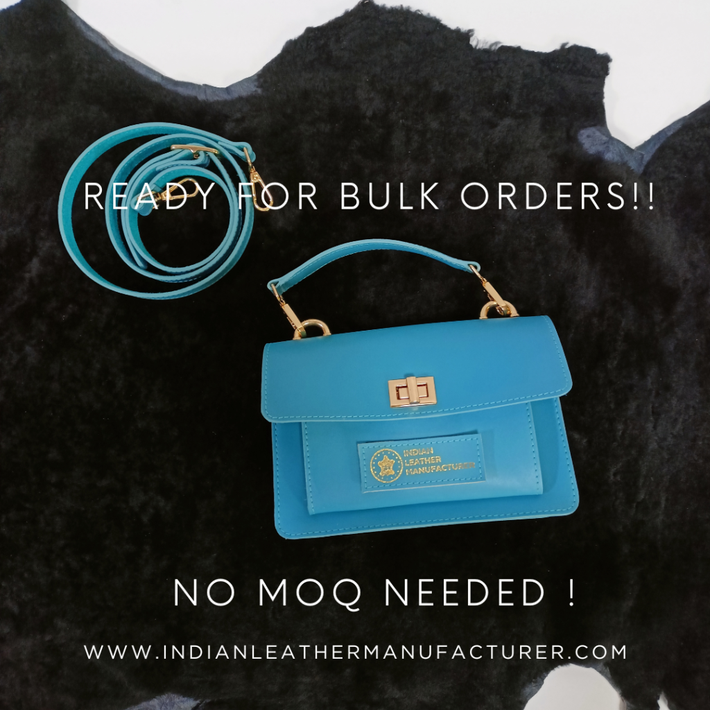teal leather sling bag - no MOQ